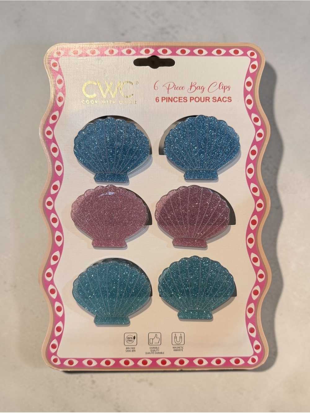 CWC Glitter SeaShell Bag Clips - 6ct